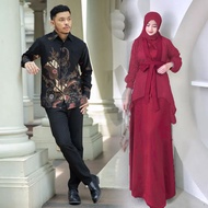 EMRAN BATIK-Batik Couple Dress Lebaran Fuji satu Set Inner Outer Kimono Gamis Muslim Wanita Pesta Ko