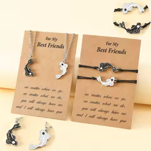 New Alloy Drip Oil Tai Chi Fish Good Friends Card Woven Bracelet Necklace Wholesale