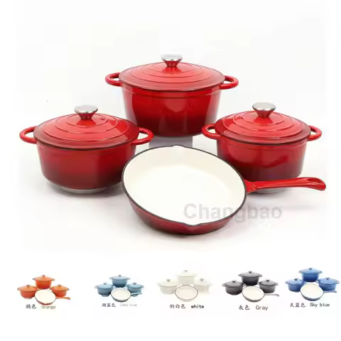 20cm/22cm/24cm Enameled Cast Iron Stew Pot 25cm Frying Pan Mltifunctional 4pcs Cookware Set