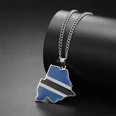 EUEAVAN Botswana Map Flag Pendant Necklaces For Women Stainless Steel Drip Oil African Country Ethni