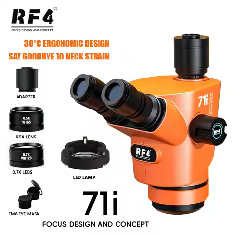 RF4 71i New 30°C Ergonomic Ultra HD Focus Trinocular Stereo Microscope 6.5X-65X For Mobile Phone Sol