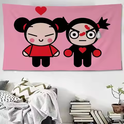 Cute Cartoon P-Pucca G-Garu Anime Tapestry For Living Room Home Dorm Decor Home Decor