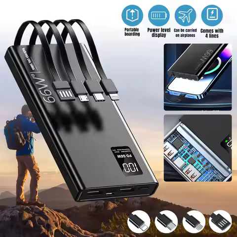 20000mAh Power Bank 66W Super Fast Charging For 20W Built-in 4 Cables Portable Digital Powerbank Ext