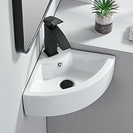 VAPSINT Small Wall Mount Corner Sink, Ceramic Liberty Above Counter Wall Mounted Sink, White Wall Hung Bathroom Sink Mini Vanity Vessel Sink with Single Faucet Hole and Overflow