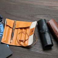 日本製【DUALLINE 捲繞式筆袋】革職人 栃木植鞣革 鋼筆 墨水筆