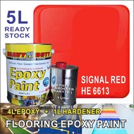 HE 6613 SIGNAL RED  ( 5L ) HEAVY DUTY BRAND Two Pack Epoxy Floor Paint - 4 Liter Paint + 1 Liter hardener