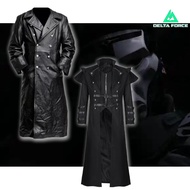 Delta Force Warden Gheros Cosplay Costume: Men's Black Long Leather trench coat for Tactical Game Fa