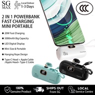 2 IN 1 5000mAh Power Bank Mini Powerbank 20w Fast Charging with Cable Capsule Power Bank for Iphone