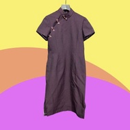 二手 古董訂製 紫色 盤扣 開衩 輕薄 短袖 旗袍 CA410