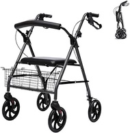 Walkers for seniors Walking Frame,Lightweight Folding 4 Wheels Walker with Seat Shopping Basket Walking Frame for Elderly Adjustable Height Mobility Aid Trolley,Space Saver rollator walker, Durable Mo