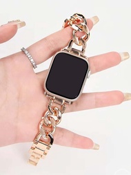 簡約牛仔鏈條和金屬錶帶時尚手環適用於 Apple Watch 8/7/6/5/4/se（不含手錶）