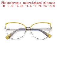 Finished Myopia Glasses Women Transition Sunglasses Photochromic Cat Eye Clear Glasses Reading Short Sight Prescription -1 NX