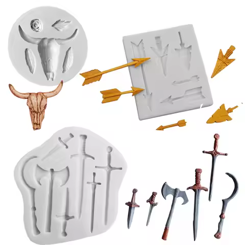 Vintage Sword Cowhead Silicone Mold DIY Fondant Cake Decorating Mold Sugarcraf Chocolate Clay Gumpas