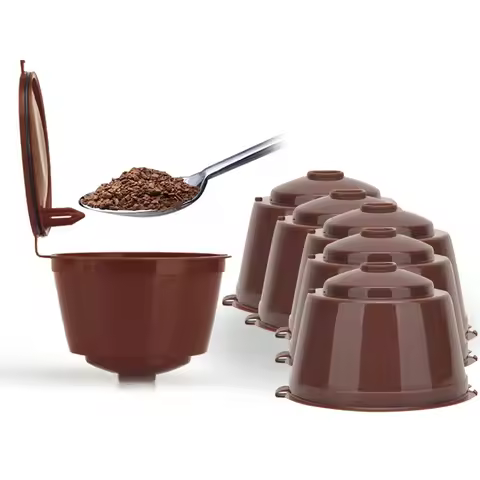 6pcs Refillable Coffee Cup Filter With Brush Spoon Capsule Shell Reusable Coffee Cup Holder Pod Stra