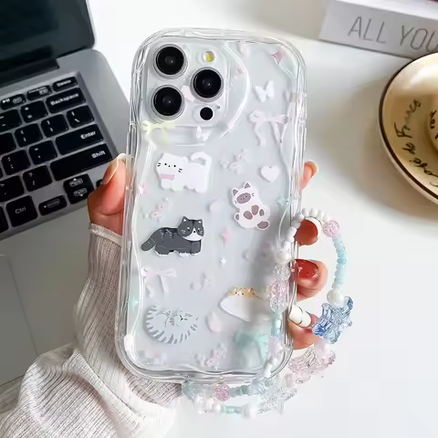 Cute Cat Wrist Chain Phone Case For Redmi Note 14 Pro Plus 14C 13 Xiaomi 14T 15 Poco X7 Pro Flower S
