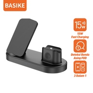 BASIKE 3 in 1 Charger Wireless Fast Charging 15W Qi Fast Charger Stand Dock Simultan untuk Mengisi P