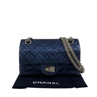 △ CHANEL 香奈兒 Metallic Blue Calfskin 2.55 Silver Tone Metal Mini Classic Double Flap No.11 Chain Shou