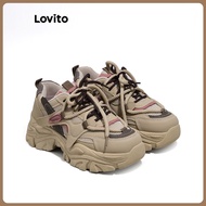 Lovito Casual Sneakers Plain Lace Up Sneakercommute Shit-Stepping Feeling Dad Shoes Vintage Mesh Is 