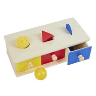 Kghios Montessori Box w/Bins Coin Box Object Permanence Box with Drawer Imbucare Box w/Ball 4 in 1 M