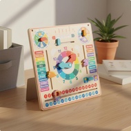 Educational Wooden Calendar Clock Sturdy Wood Construction Kids Daily Calendar Board Colorful Design