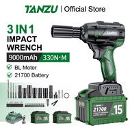 TANZU 21V Brushless Cordless Impact Wrench 330Nm 3-in-1 High Torque Electric Impact Driver 1/2"