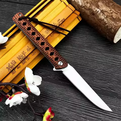 Outdoor Pocket Folding Knife Exquisite Knives D2 Steel Blade Rosewood Handle Survival Knives Camping