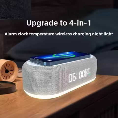 Desktop clock alarm clock wireless charging night light desk lamp thermometer mobile phone three-in-
