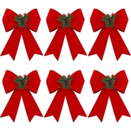 MCEAST 6 Pek Busur Kalungan Krismas 9 x 12 Inci Busur Merah Busur Pokok Krismas Hiasan Busur Krismas