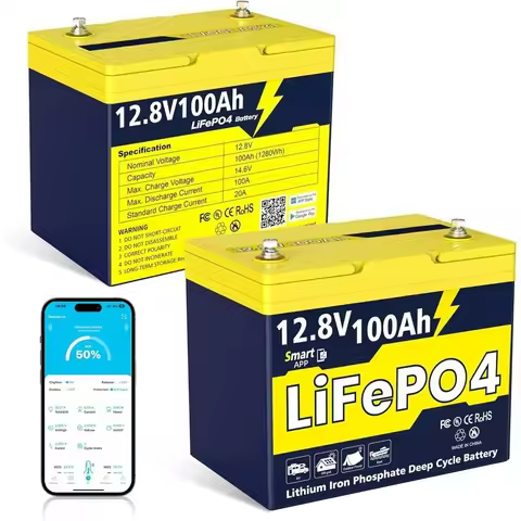 12V 100Ah LiFePO4 Battery with Bluetooth, Group 24, Supports 4S4P, Temp Protection, 1280Wh Lithium I