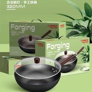 Uncoated Pan Hand-Forged Pan Induction Cooker Wok Oil-Free Non-Stick Pan Household Wok Cast Iron Pan