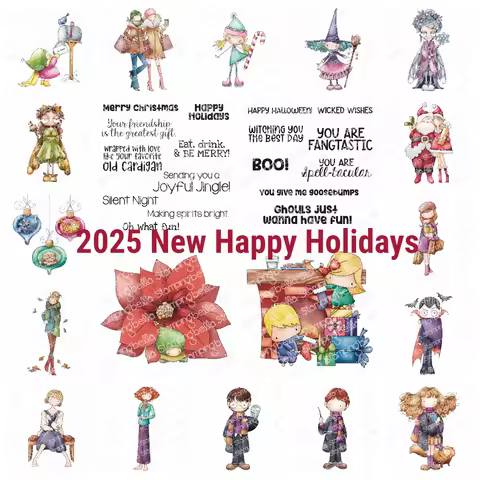 Uptown Girls Merry Christmas Festive Rubber Stamps DIY Scrapbooking Photo Cutting Die Paper Cards Em