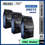 Whey Protein Performa 3kg - One Shot Nutrition PERFORMA Tri-Protein Complex Packed with 25g Protein 