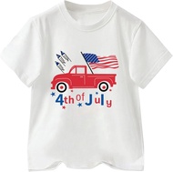 MEIBAN T-Shirt Toddler Boys 4th of July Text Pickup Trucks Print T Shirts American Flag Shirt Kids (White, 6-7 Years)