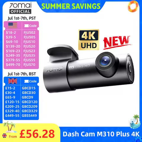 γNewγ70mai Dash Cam M310 Plus 4K 2160P WDR 360Β° Rotatable Lens Super Night Vision 24H Parking Survr7