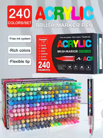 Guangna 240 Colors Acrylic Marker Pen Set,Direct Liquid Marker Pens,Student DIY Graffiti Paint Art A