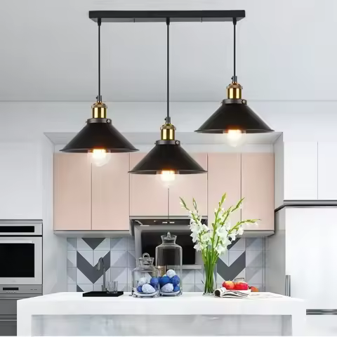 1/2/3 Heads Black Modern Design Pendent Ceiling Light Vintage Hanging Lampshade for Home Living Room