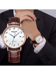 MEGIR Megir男裝機械手錶藍寶石自動機械皮革鋼殼運動男士手錶5atm防水日曆手錶, 適合男性佩戴