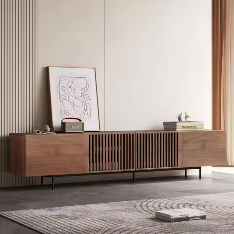 Mid Century Modern TV Stand for 80+ Inch TVs, 94.48" Walnut Console with Ample Storage – Stylish Ent