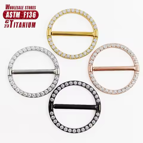 F136 Titanium Nipple Piercing Jewelry 14G Zircon Nasal Septum Ring Clicker ZC Round Nipple Ring Wome