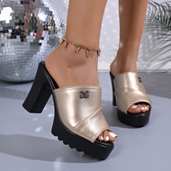 Ready Stock - Comfortable Thick-Sole Height-Increasing high Heels  Sizes 41-42  9cm sandal perempuan