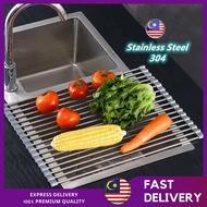 Large Size Roll-Up Foldable Dish Drying Rack / Stainless Steel Dish Drainer Silicone Coated Rims KD1