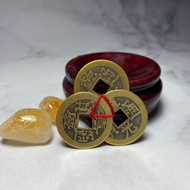 Feng Shui 3 Coins Attached with Red Ribbon For Good Luck