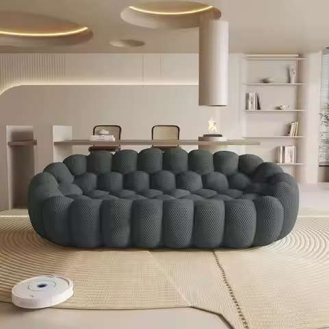 Curved 3 Seater Sofa, 98 Long Lazy Couch for Living Room, Large Bean Bag Chair, Deep Seated Lounge C