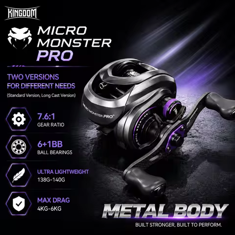 KINGDOM Micro Monster Pro Baitcasting Fishing Reel Metal Body 7.6:1 6+1BB Freshwater Saltwater Fishi
