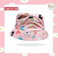 Topi Anak Perempuan Topi Bucket Anak Motif Pink Bunga