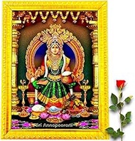 Indianstore4all Goddess Annapurna Devi (7 X 9 INCH) Annapoorani Mata Maa Wall Painting Framed Home D