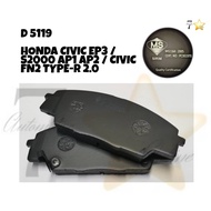 HONDA CIVIC EP3 / S2000 AP1, 2 / INTEGRA DC5 / CIVIC FN2 TYPE-R 2.0 D5119 FRONT BRAKE PAD