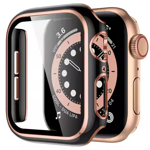 Tempered Glass+Case For Apple Watch 44mm 42mm 40mm 38mm PC bumper Screen Protector Cover Iwatch Seri