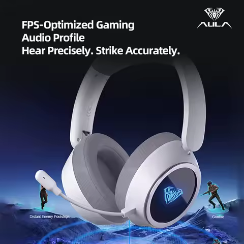 AULA A600 4-Mode Gaming Headphone 2000mAh RGB USB/3.5mm Wireless Earphone Detachable Mic Ultra-low L