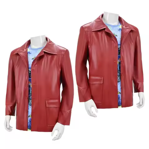 Anime Fight Club Tyler Jacket Cosplay Costume Movie Durden Leather Coat with Shirt Glasses Halloween